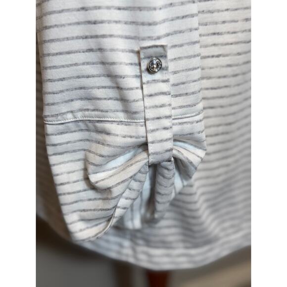 Chico's Zenergy cardigan open front gray & white stripe tab sleeve Sz 3 US XL - Picture 4 of 8